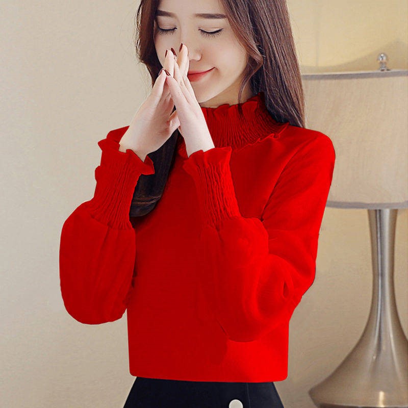 衬衫雪纺女2019新款韩版百搭高领木耳边长袖上衣打底常规优质在类目 女装/女士精品, 衬衫中 - 来自Buy2taobao.com提供专业的淘宝代购服务