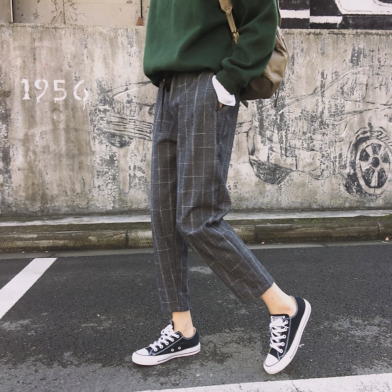 2017 Spring and autumn season new pattern Korean Edition College wind lattice Haren pants Easy Show thin Wild casual pants Student tidein the Women's clothing/Boutique , Pants , Casual pants category - from Buy2taobao.com to provide professional Taobao agent buy service