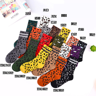 豹纹袜子女中筒韩国东大门纯棉秋冬款可爱学院风长袜网红堆堆袜潮