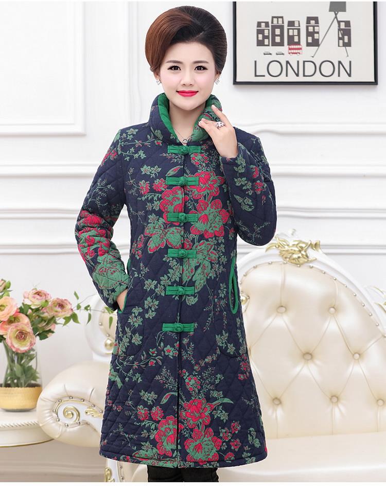Ethnic style Cotton and hemp jacket Plush thickening cotton-padded clothes mom Overknee keep warm cotton-padded jacket coat Middle and old age Women fall and winter clothesin the Women's clothing/Boutique , Middle-aged women category - from Buy2taobao.com to provide professional Taobao agent buy service