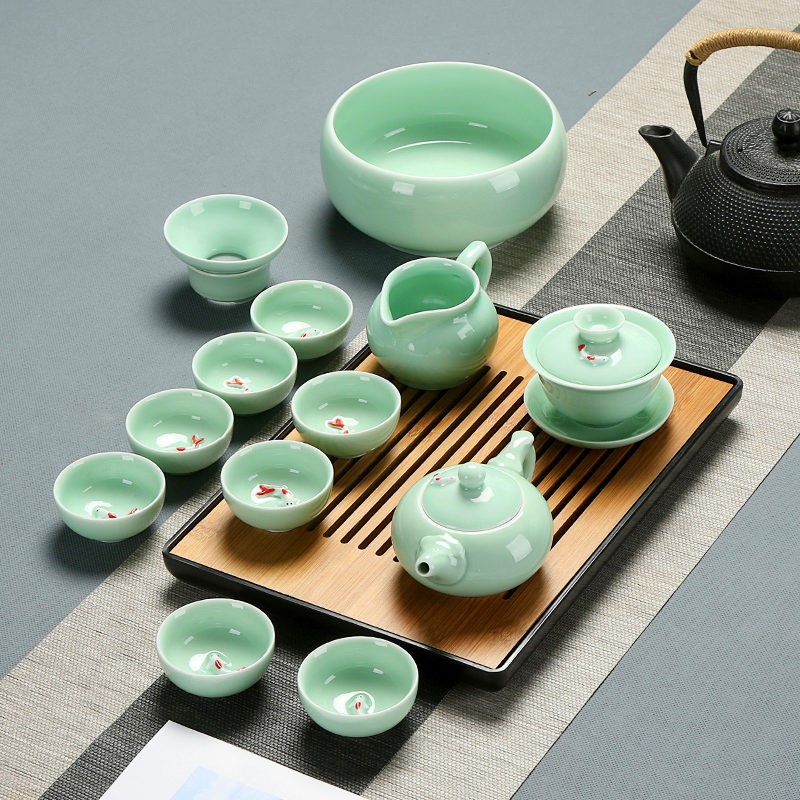 青瓷功夫茶具套装家用办公陶瓷鲤鱼茶杯盖碗茶壶茶洗茶盘整套组合在类目 餐饮具, 茶具, 功夫茶具中 - 来自Buy2taobao.com提供专业的淘宝代购服务