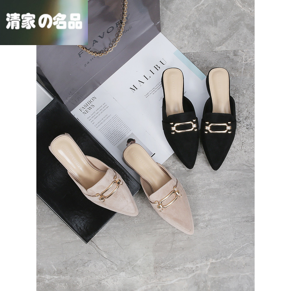 Baotou Lazy man Semi slipper Exorcism Flat bottom 2019 new pattern Versatile Middle heel With crude Tip Mullerin the Women's Shoes, Slippers category - from Buy2taobao.com to provide professional Taobao agent buy service
