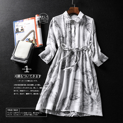 LT04538 田原~特 流露柔美女人味~抽绳收腰真丝双绉九分袖连衣裙~