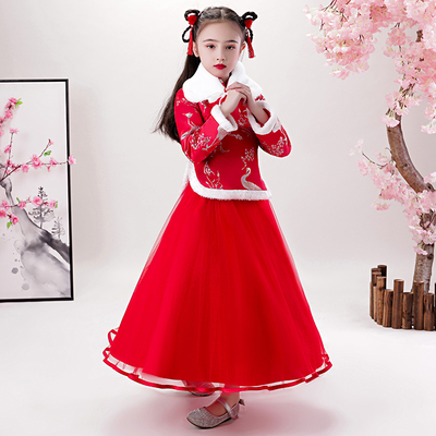 女童汉服冬装过年旗袍儿童拜年服中国风唐装女孩秋冬加厚古装礼服