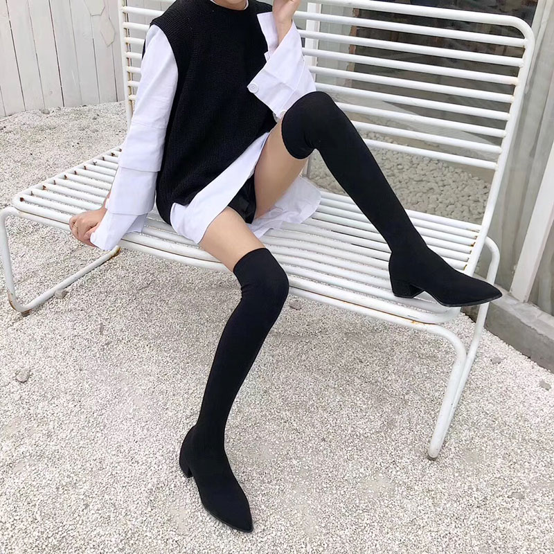 弹力袜子靴女秋冬季韩版尖头瘦腿过膝长靴百搭针织平底靴丝袜长靴|ruв категории Женская обувь, сапоги - от Buy2taobao.com для оказания профессиональной услуги покупки агента Taobao