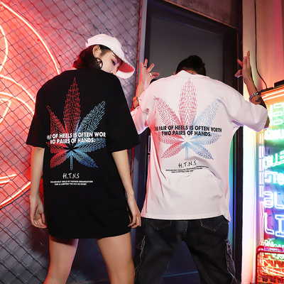 国潮小范情侣短袖T恤男潮牌宽松圆领印花夏季潮休闲小衫ins超火的