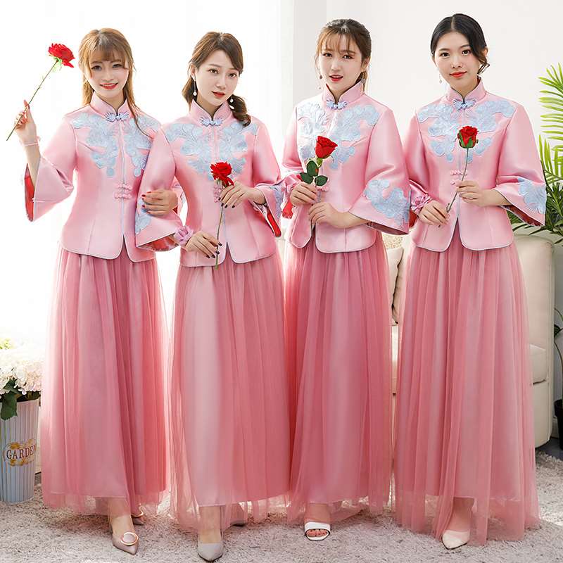 伴娘服服裙女姐妹新中国风姐2019新款中式团潮伴娘服长款灰色礼服在类目 女装/女士精品, 婚纱/旗袍/礼服, 礼服/晚装中 - 来自Buy2taobao.com提供专业的淘宝代购服务