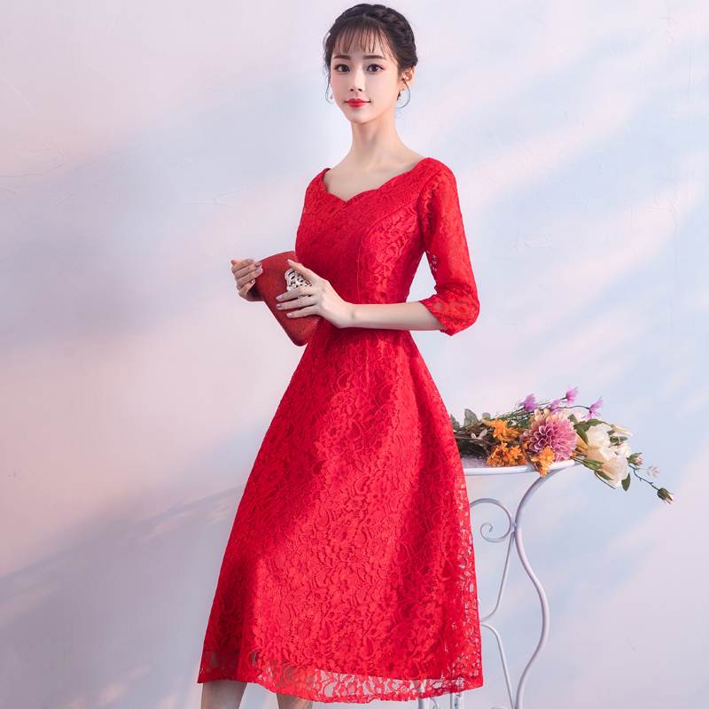 新娘敬酒服2018夏秋新款中长款结婚礼服女连衣裙中袖晚礼服伴娘服|msdalam kategori Butik wanita / wanita, perkahwinan/Cheongsam/pakaian, pakaian/malam - dari Buy2taobao.com untuk memberikan perkhidmatan ejen Taobao profesional membeli