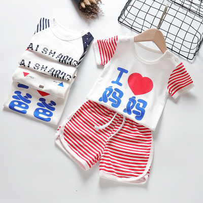 儿童短袖短裤宝宝纯棉T恤夏装男女童运动时尚套装1-6岁短袖两件套