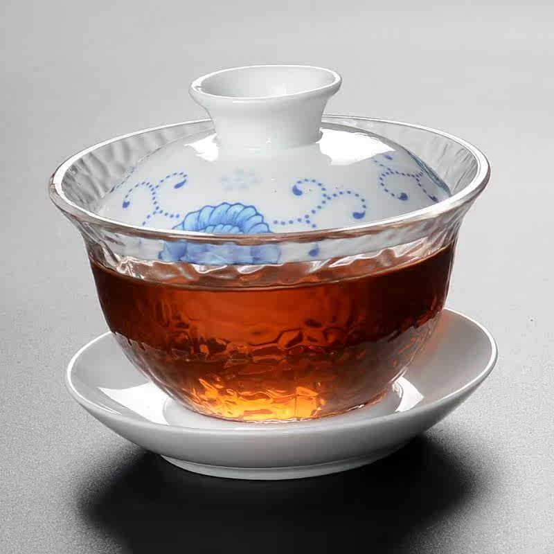 玻璃盖碗大号日式加厚镶锡梅花耐热锤纹手抓三才泡茶碗功夫茶具在类目 餐饮具, 茶具, 盖碗中 - 来自Buy2taobao.com提供专业的淘宝代购服务