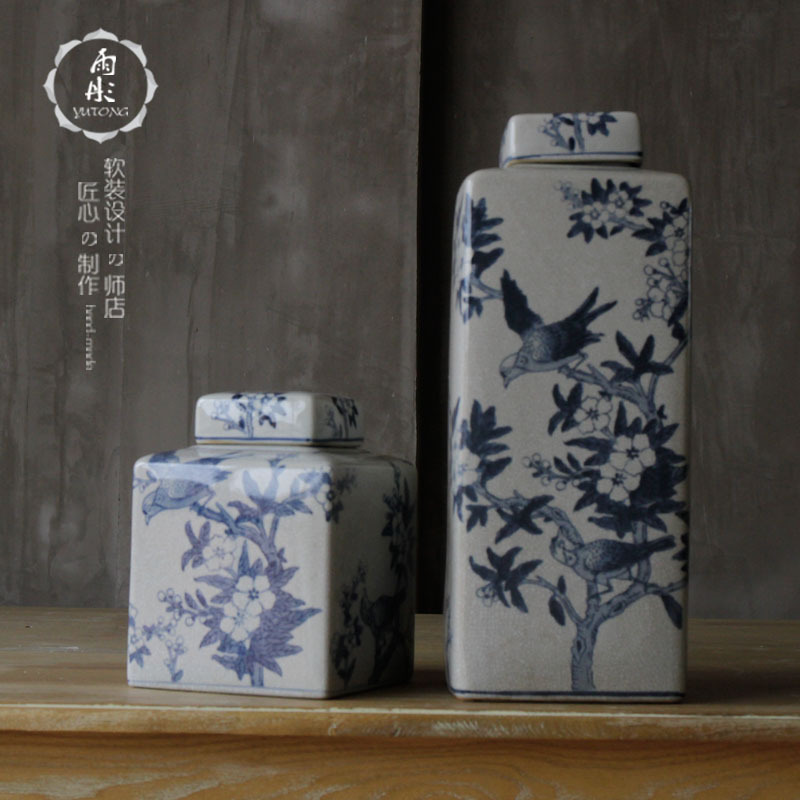 雨彤家居|景德镇陶瓷器青花瓷四方罐做旧开片摆件装饰家居摆设|ruв категории Ручная работа, другие характеристики ремесел - от Buy2taobao.com для оказания профессиональной услуги покупки агента Taobao