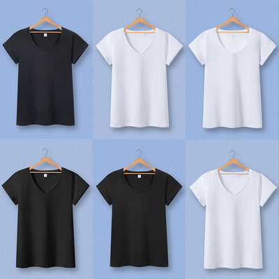 白色T恤女装短款打底衫短袖体桖紧身纯棉2019新款丅恤夏修身上衣