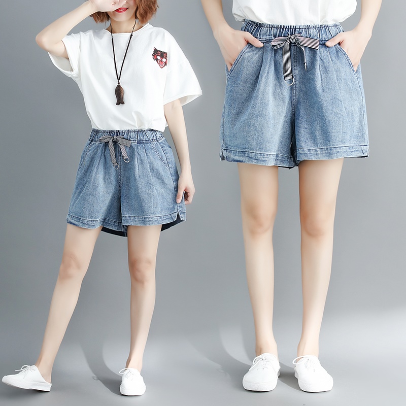 2018夏季新款熱褲腰寬松闊腿褲松緊a字短褲女系帶大碼顯瘦牛仔潮在類目 女裝/女士精品, 牛仔褲中 - 來自Buy2taobao.com提供專業的淘寶代購服務