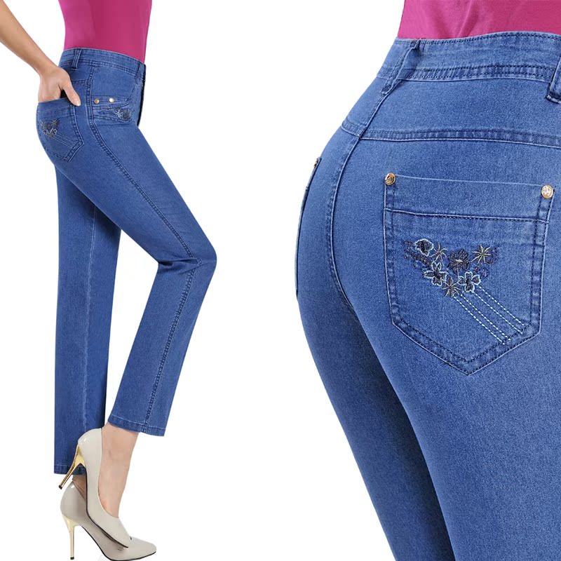 Middle and old age Mom pants Ninth pants cowboy Paige Elastic force middle age Straight pants Large Thin section Mom 9in the Women's clothing/Boutique , Jeans category - from Buy2taobao.com to provide professional Taobao agent buy service