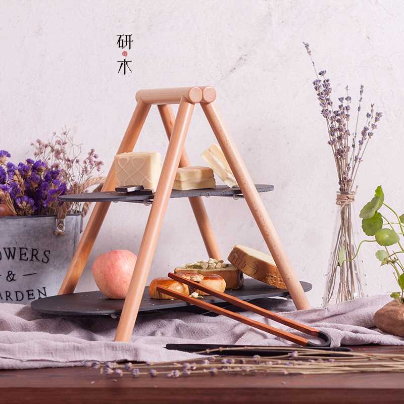 European style Cake Stand solid wood natural Slate Plate rack double-deck Fruit plate West Point Tray Dessert plate Dessertin the Tableware , Tableware , Fruit bowl/Fruit plate/Hamper category - from Buy2taobao.com to provide professional Taobao agent buy service