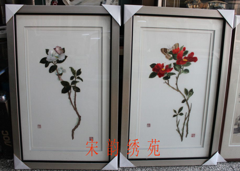 清雅白山茶花 苏绣缂丝绣片 精致绣工 汴绣条屏走廊屏风挂画精品在类目 居家布艺, 刺绣套件, 苏绣中 - 来自Buy2taobao.com提供专业的淘宝代购服务