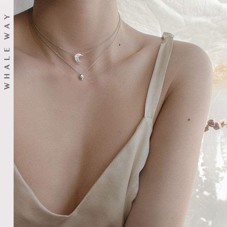 Whale Way Iceland series 925 Sterling Silver Simplicity Drop Wafer Moon clavicle Necklace Necklacein the Accessories/Fashion Jewelry, Necklace category - from Buy2taobao.com to provide professional Taobao agent buy service