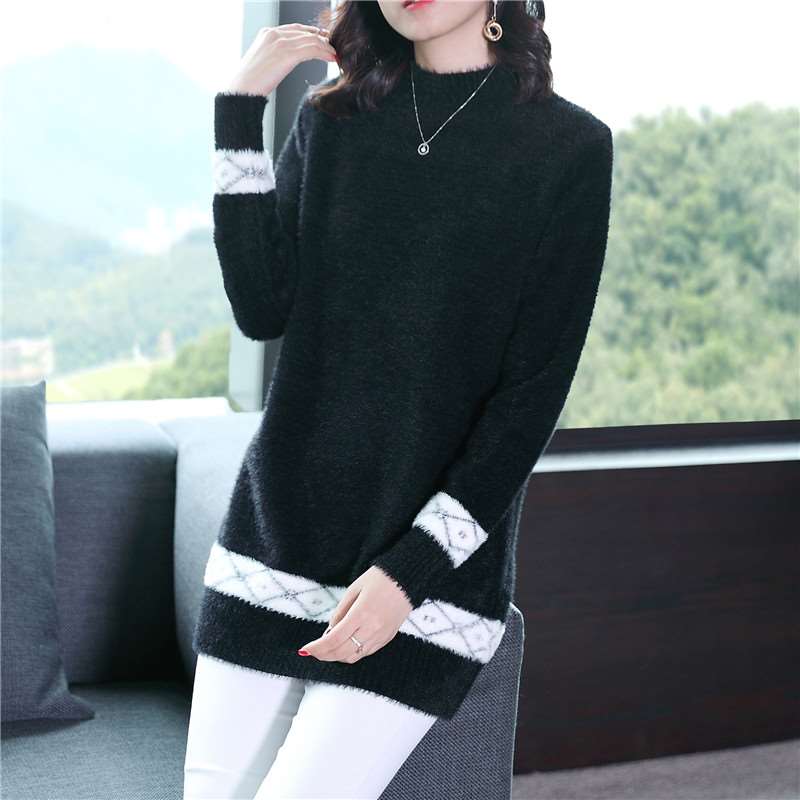水貂绒毛衣女半高领中长款2019新款韩版宽松春款加厚打底衫长袖潮|msdalam kategori Butik wanita / wanita, sweater - dari Buy2taobao.com untuk memberikan perkhidmatan ejen Taobao profesional membeli
