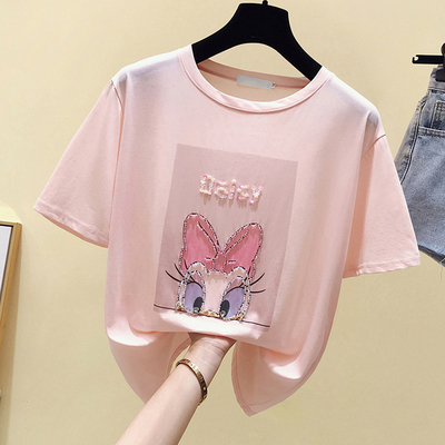 大码女装夏季纯棉短袖t恤女ins潮2020年新款网红洋气遮肚显瘦上衣