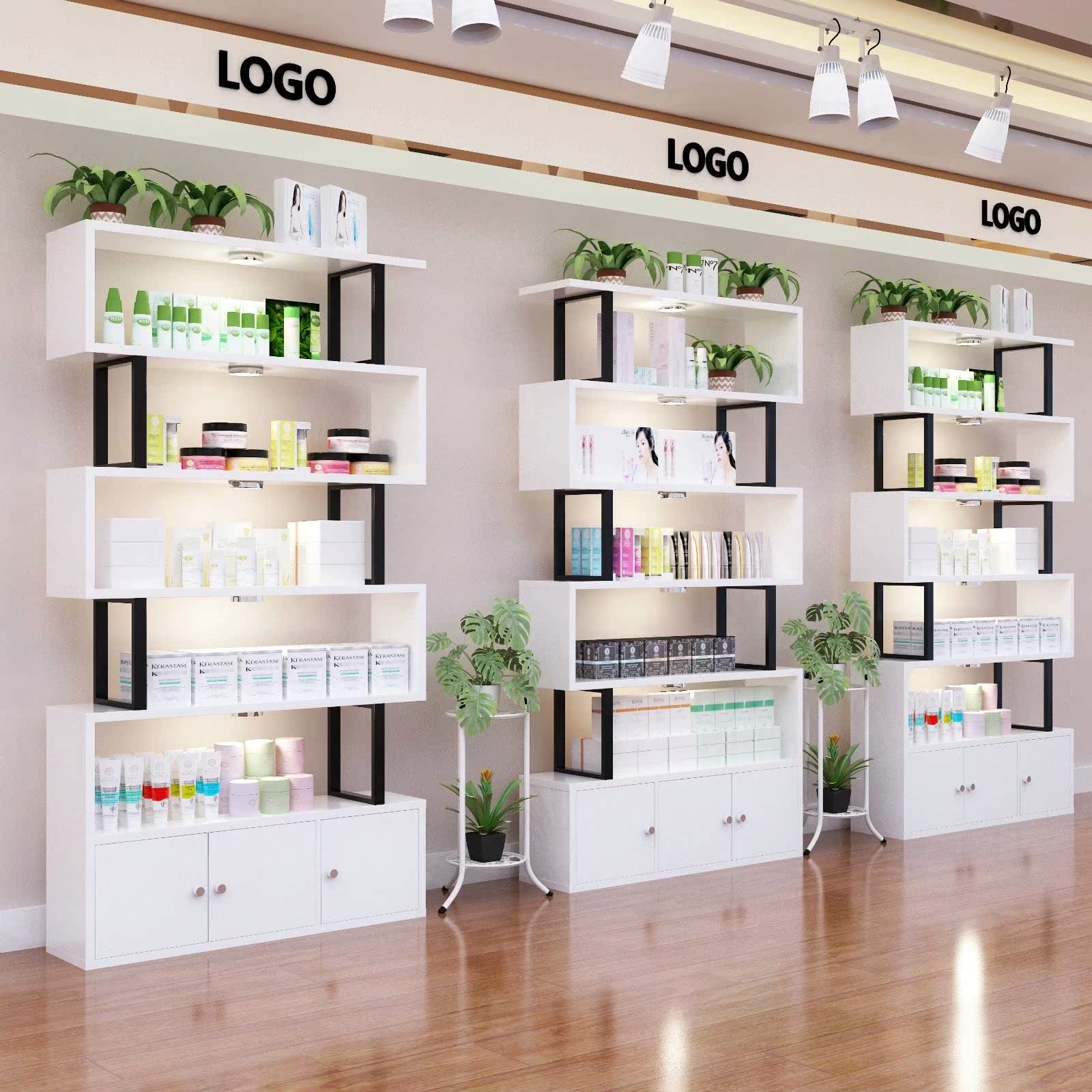 收纳带灯店简易护肤品架理发店美容院产品展示柜置物架创意多层在类目 商业/办公家具, 货架/展柜, 精品展柜/陈列柜中 - 来自Buy2taobao.com提供专业的淘宝代购服务
