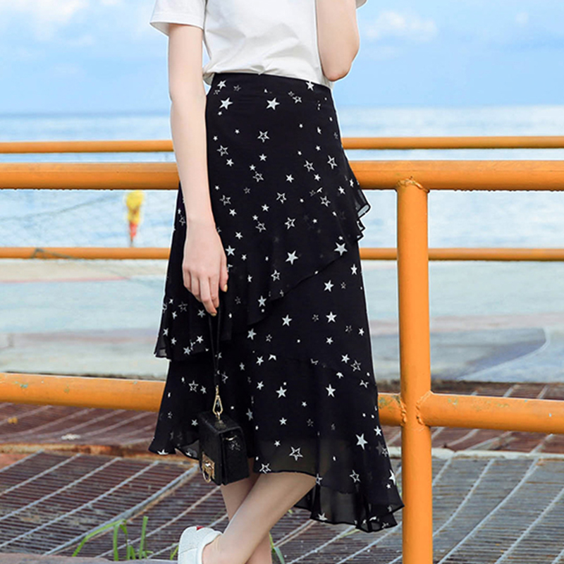 MG Small elephant skirt summer 2019 new pattern Mid length version Paige Irregular A word skirt Chiffon black skirtin the Women's clothing/Boutique , Skirts category - from Buy2taobao.com to provide professional Taobao agent buy service