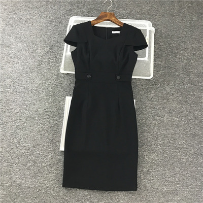 欧美出口单 夏季新款 OL风纽扣装饰腰修身大码款女装连衣裙