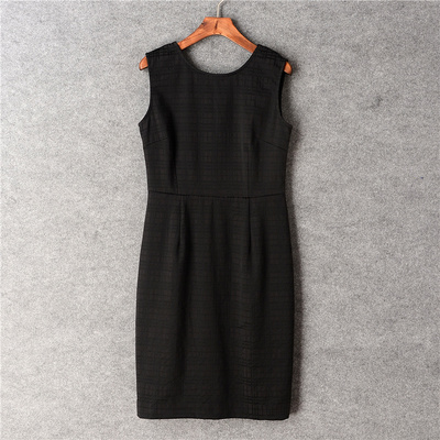 出口英国单 夏季新款条纹格子后背小V领 OL修身大码连衣裙