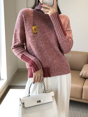 小黄鸭刺绣，混色系 羊毛针织宽松毛衣ⓝ YPU070