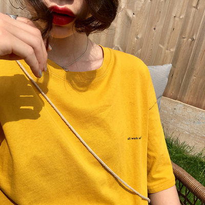 EKOOL字母印花宽松显瘦圆领短袖T恤女夏韩版百搭体恤棉质休闲上衣