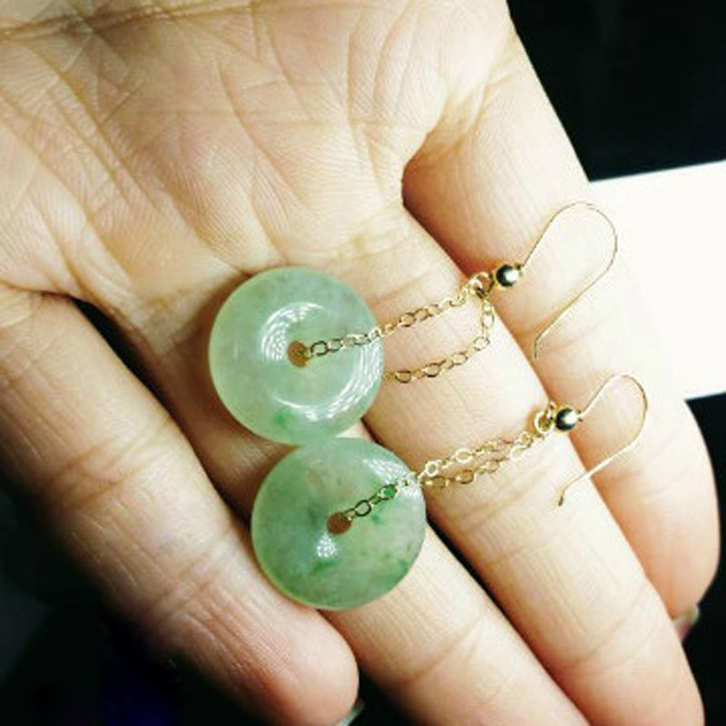 Natural jade Myanmar Emerald Earrings Earrings Ping An buckle Earrings 925 Set Ear line Earringsin the Jewelry/Diamond/Jade/Gold , Jade (New) , Earring category - from Buy2taobao.com to provide professional Taobao agent buy service