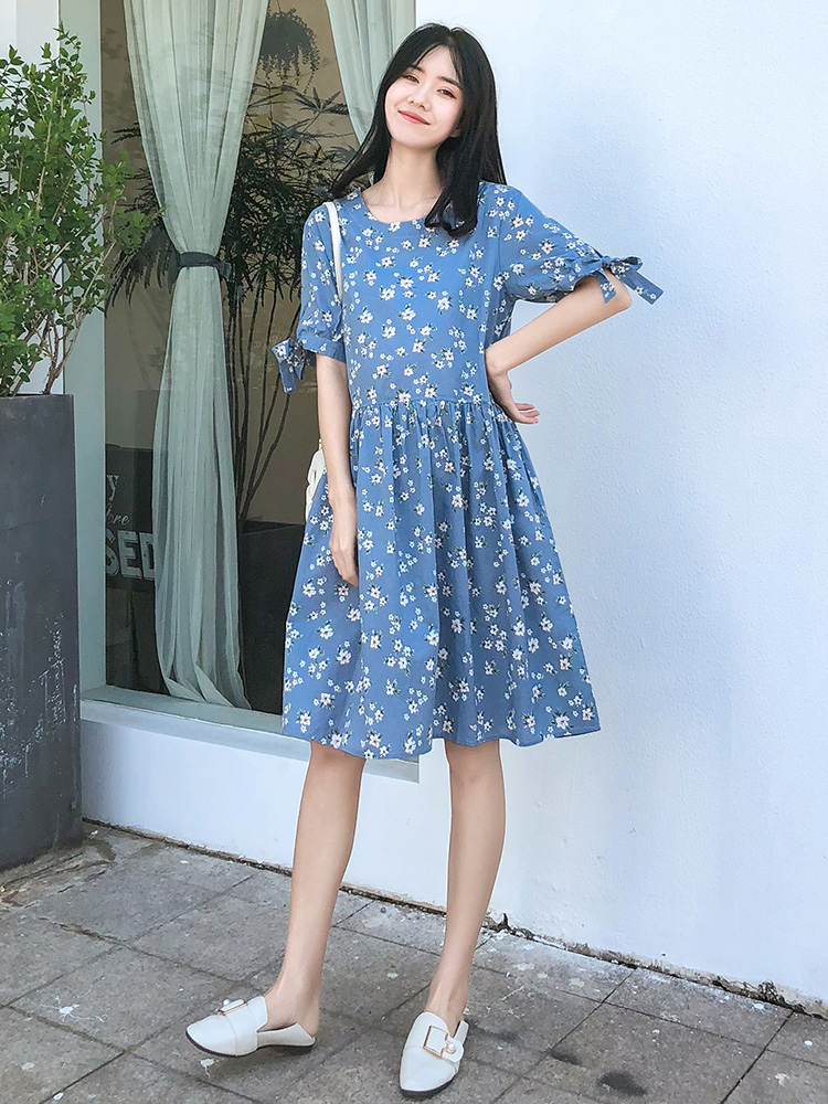 孕妇夏季蓝色碎花孕妇连衣裙夏装2019新款短袖宽松时尚孕妇装裙子|ruв категории Всё для беременных и кормящих, материнство, платье - от Buy2taobao.com для оказания профессиональной услуги покупки агента Taobao