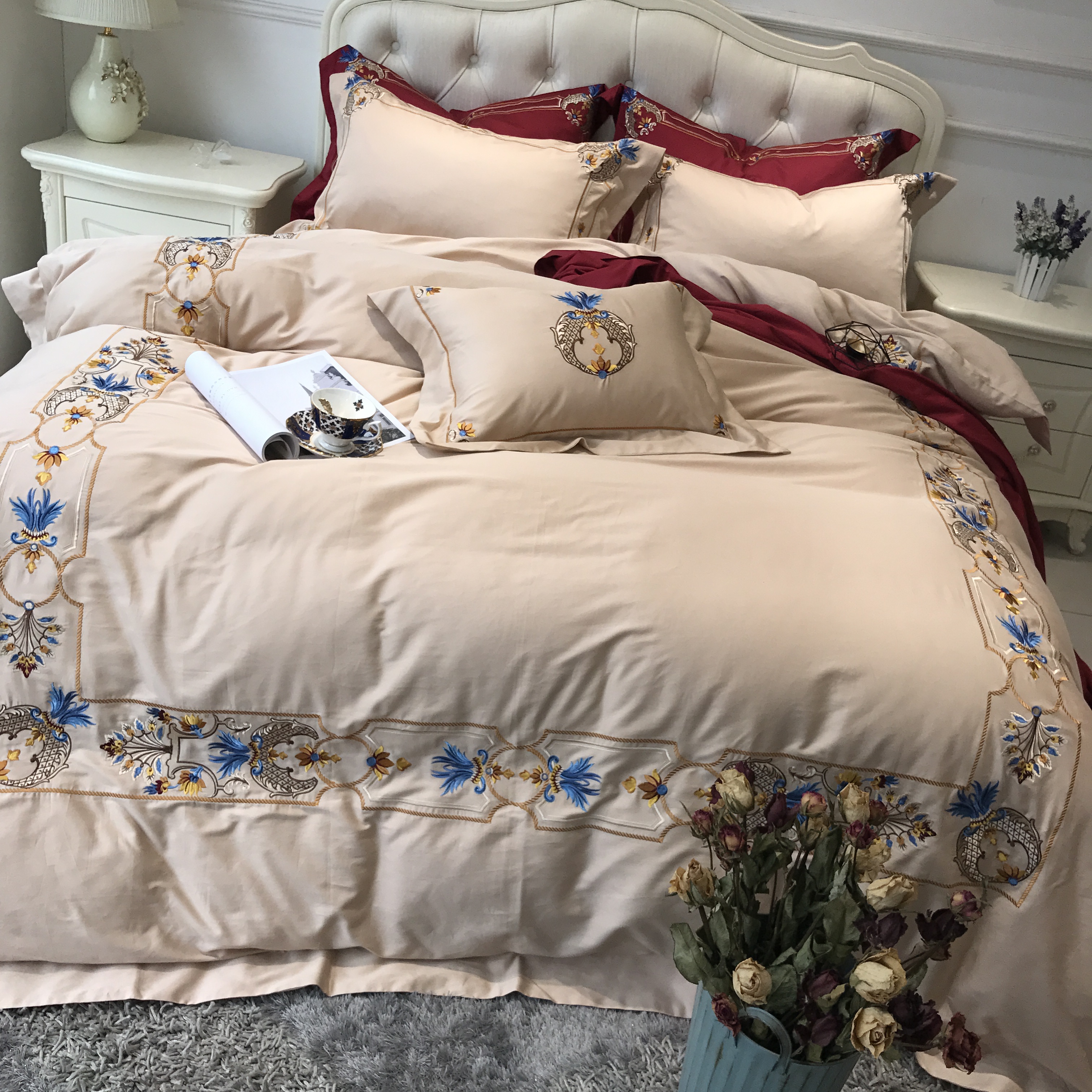 villa Open Houses European style 60 Double-stranded Cotton Four piece suit American style The bed Supplies Embroidery Quilt cover pure cotton sheetin the Bedclothes , Bedding Sets/Family of four/Multiple sets of category - from Buy2taobao.com to provide professional Taobao agent buy service