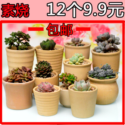 12个9.9包邮素烧花盆陶瓷花盆多肉花盆白陶素烧透气多肉花盆