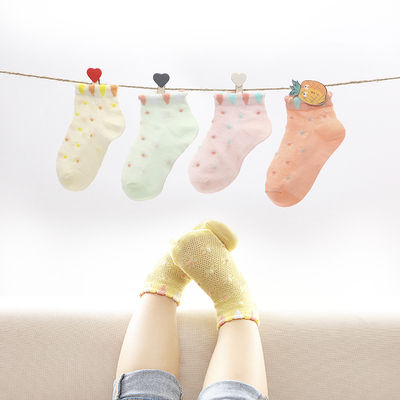 儿童袜子春夏薄款 韩版a花边纯棉袜子网眼短袜男女童宝宝隐形船袜