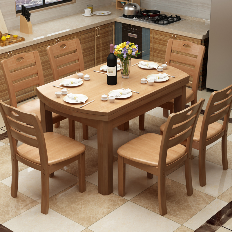Solid wood dining table Telescoping dining table and chair combination Folding Round Table Small family dinner table 1.3 rice 1.5 M Roundtablein the Residential furniture , Tables , Dining table category - from Buy2taobao.com to provide professional Taobao agent buy service