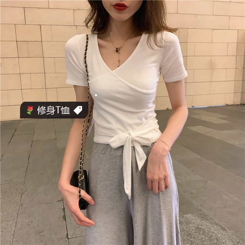 时尚百搭休闲绑带短袖T恤上衣+高腰阔腿裤2019韩版夏新款潮女港味|ruв категории Женская одежда, костюм/студенты школьную форму/обмундирования, модный костюм - от Buy2taobao.com для оказания профессиональной услуги покупки агента Taobao