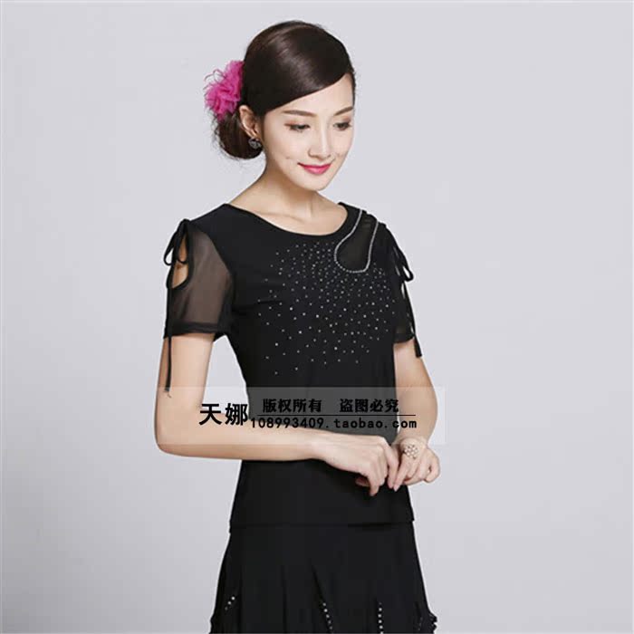 拉丁舞上衣女成人夏季新款广场舞蹈练功服摩登舞跳舞黑色圆领短袖|ruв категории движение/йога/фитнес/фанаты товаров, танец/аэробика/гимнастика, латинский танец, латинский танец. - от Buy2taobao.com для оказания профессиональной услуги покупки агента Taobao