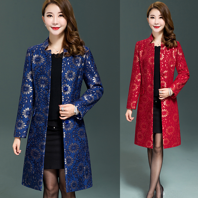 Middle and old age Mom outfit Autumn and winter 2018 new pattern Windbreaker coat Mid length version fashion Large Cardigan overcoatin the Women's clothing/Boutique , Windbreaker category - from Buy2taobao.com to provide professional Taobao agent buy service