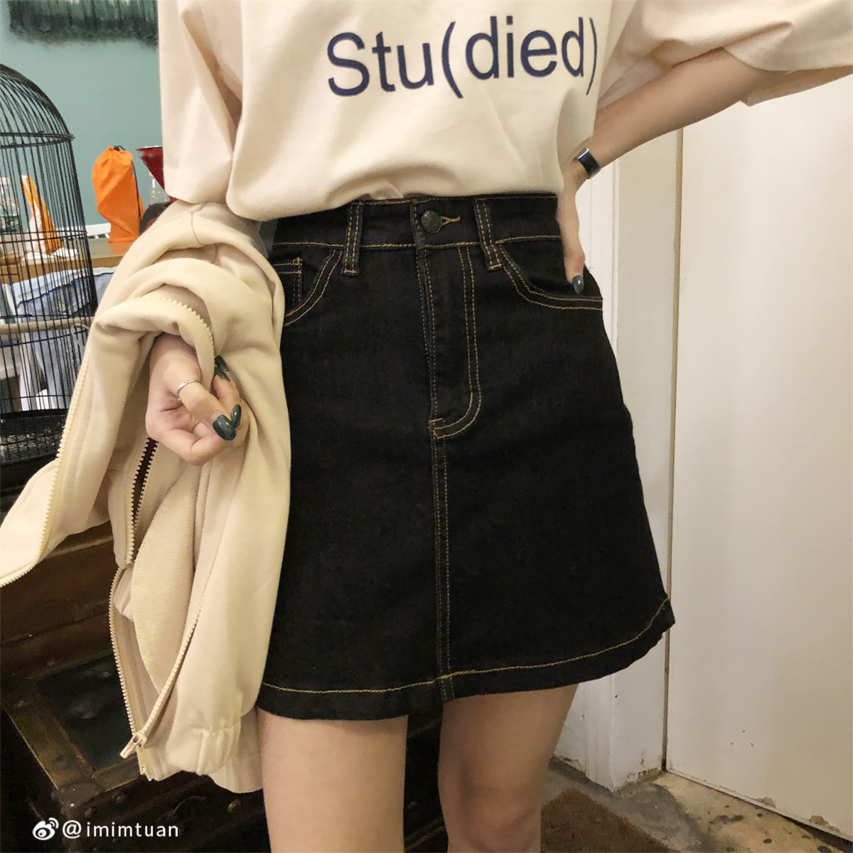 陆小团团 2019明线A字高腰显高显瘦百搭港味小个子牛仔半身裙女夏在类目 女装/女士精品, 半身裙中 - 来自Buy2taobao.com提供专业的淘宝代购服务