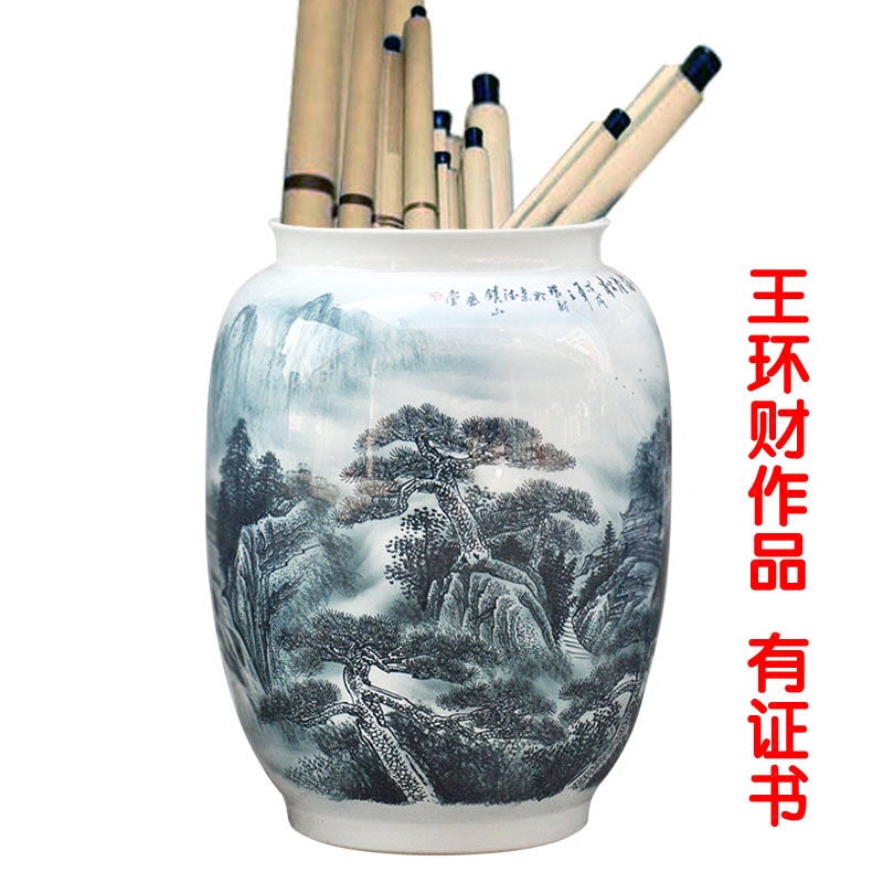 名師王環財作品證書景德鎮陶瓷器花瓶手繪山水書畫缸卷軸缸收納缸在類目 家居飾品, 花瓶/花器/仿真花/仿真飾品, 花器/花瓶, 花瓶中 - 來自Buy2taobao.com提供專業的淘寶代購服務