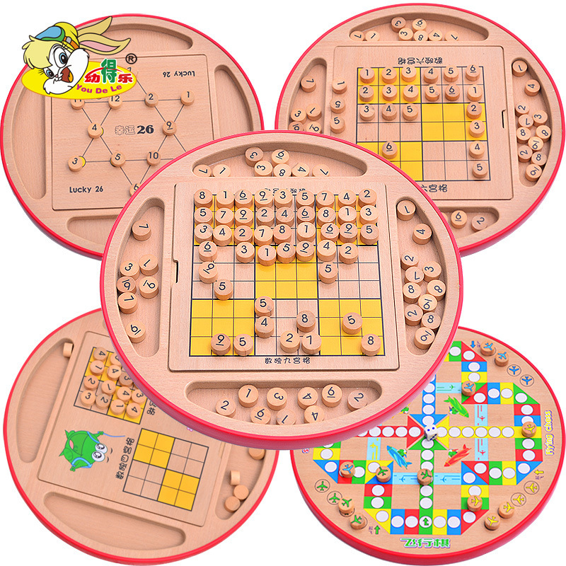 大号木制多功能五合一数独棋类游戏幼儿园早教区角玩教具小大班在类目 玩具/童车/益智/积木/模型, 儿童棋类/桌面游戏, 跳棋中 - 来自Buy2taobao.com提供专业的淘宝代购服务