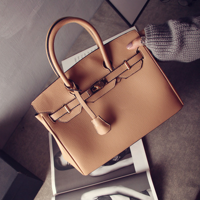 2017新款女包欧美明星同款凯莉铂金包百搭荔枝纹手提单肩大包包潮