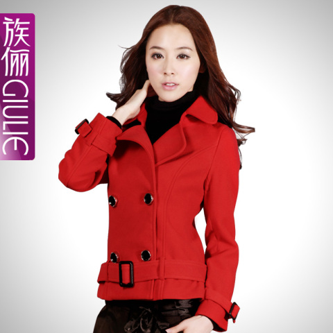 正品女西装 女红色毛呢<em>外套女短款</em>毛呢<em>妮子</em>大
