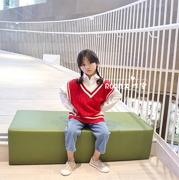 特价 RQMM韩国童装秋季男女童学院风V领毛线背心亲子装母子母女装在类目 童装/婴儿装/亲子装, 马甲中 - 来自Buy2taobao.com提供专业的淘宝代购服务