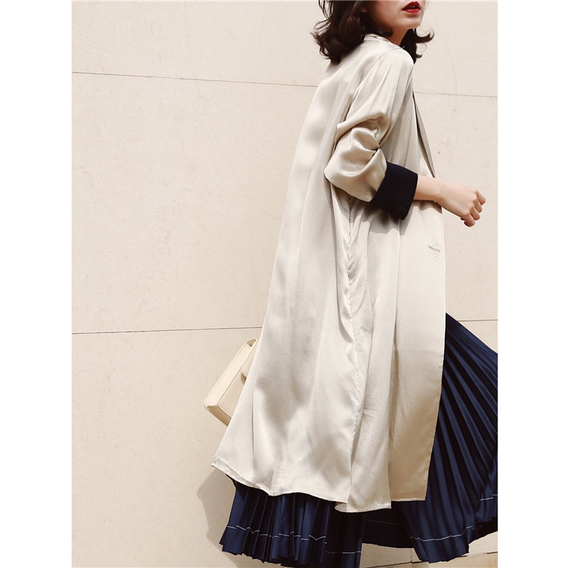 FANNIU2019春夏 不一样的防晒衣 米灰撞色拼接轻薄长款真丝风衣女|msdalam kategori Butik wanita / wanita, windbreaker - dari Buy2taobao.com untuk memberikan perkhidmatan ejen Taobao profesional membeli