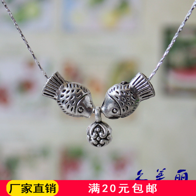 民族风饰品复古云南首饰短款锁骨链亲吻鱼吊坠藏银项坠项链 XL043在类目 饰品/流行首饰/时尚饰品新, 项链中 - 来自Buy2taobao.com提供专业的淘宝代购服务