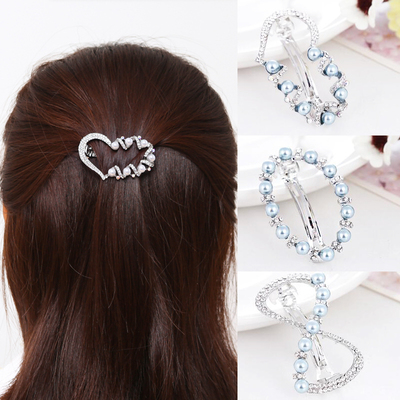 韩国水晶珍珠空心夹顶夹蝴蝶发夹女头饰发饰品夹子发卡横夹弹簧夹