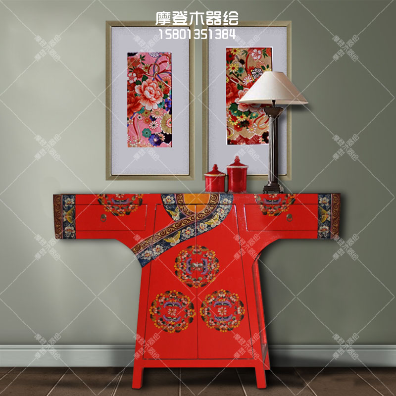 彩绘复古梳妆台玄关柜客厅柜鞋柜门厅柜装饰柜中式实木家具定制|msdalam kategori perabot kediaman, kabinet, Dewan/pintu masuk Kabinet - dari Buy2taobao.com untuk memberikan perkhidmatan ejen Taobao profesional membeli