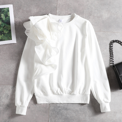 菲比赫兹 卫衣女宽松韩版潮ins秋冬款女不对衬荷叶边长袖上衣外穿