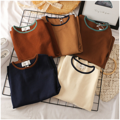 淘淘衣裳 秋季新品圆领显瘦弹力简约长袖套头针织衫女 21870